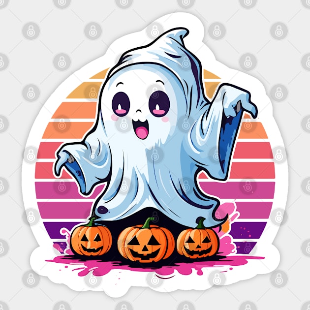 Ghostly Pumpkin Trio - Sunset Halloween Sticker by DesignINKZ